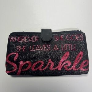 Black and Pink Sparkle Medium size. Cosmetic Clutch 9 x 5